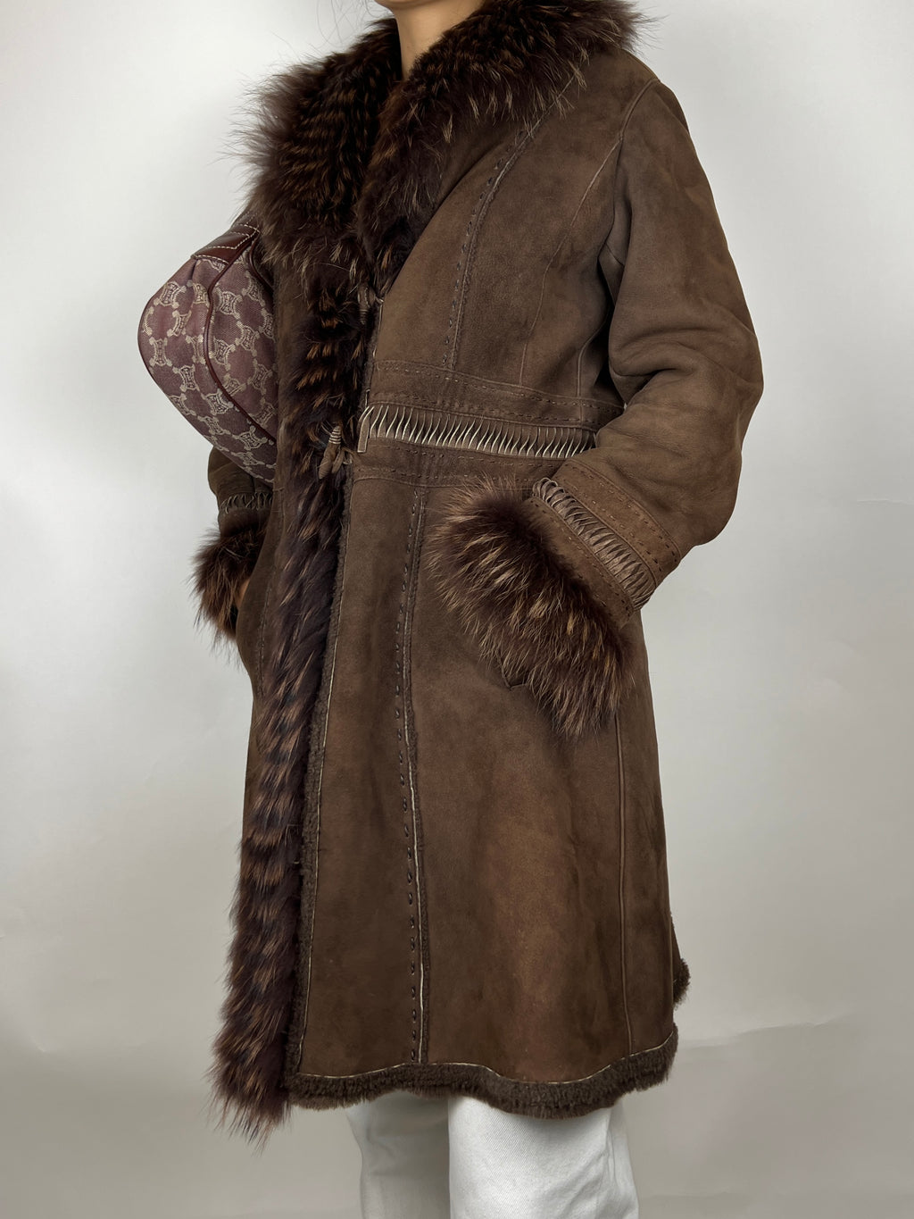 Genuine Sheepskin and Fur Trim Vintage Coat