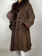 Genuine Sheepskin and Fur Trim Vintage Coat