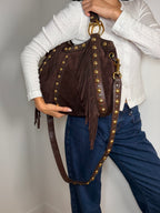 Gucci Babouska Fringe Suede Studded Indy Hobo Bag