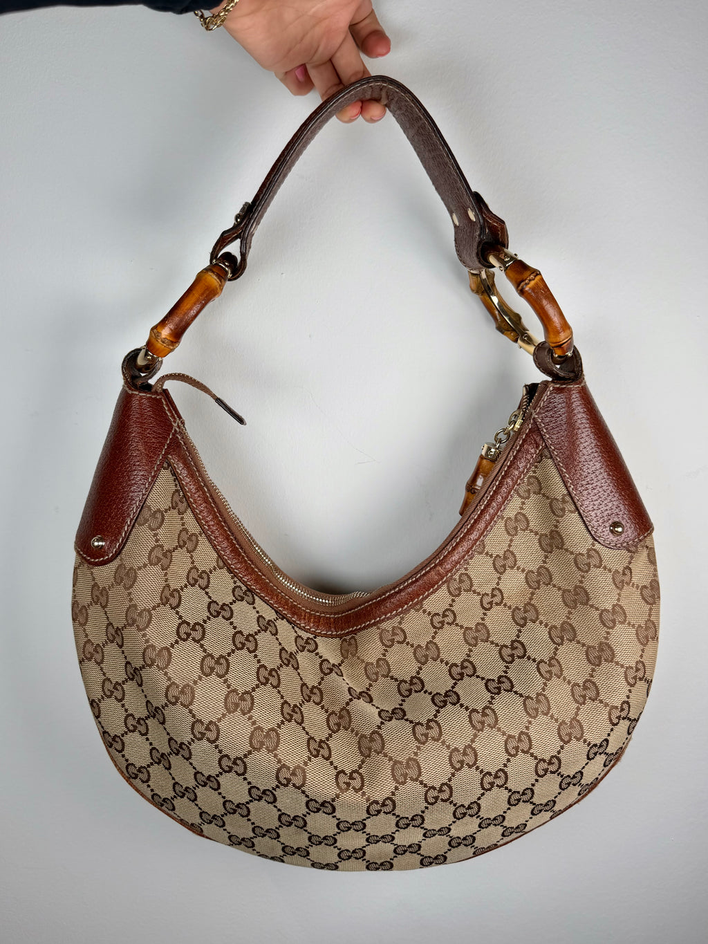 Gucci Croissant Monogram Bamboo Hardware Bag
