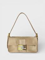 Fendi Champagne Satin Baguette with Crystals and Crocodile Trim