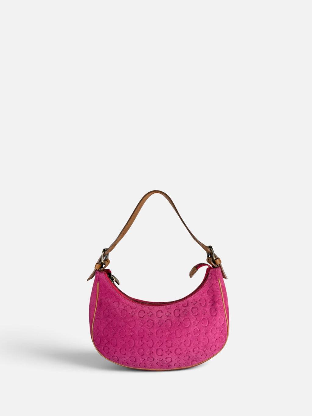 Celine Triomphe Logo Pink Suede Shoulder Bag