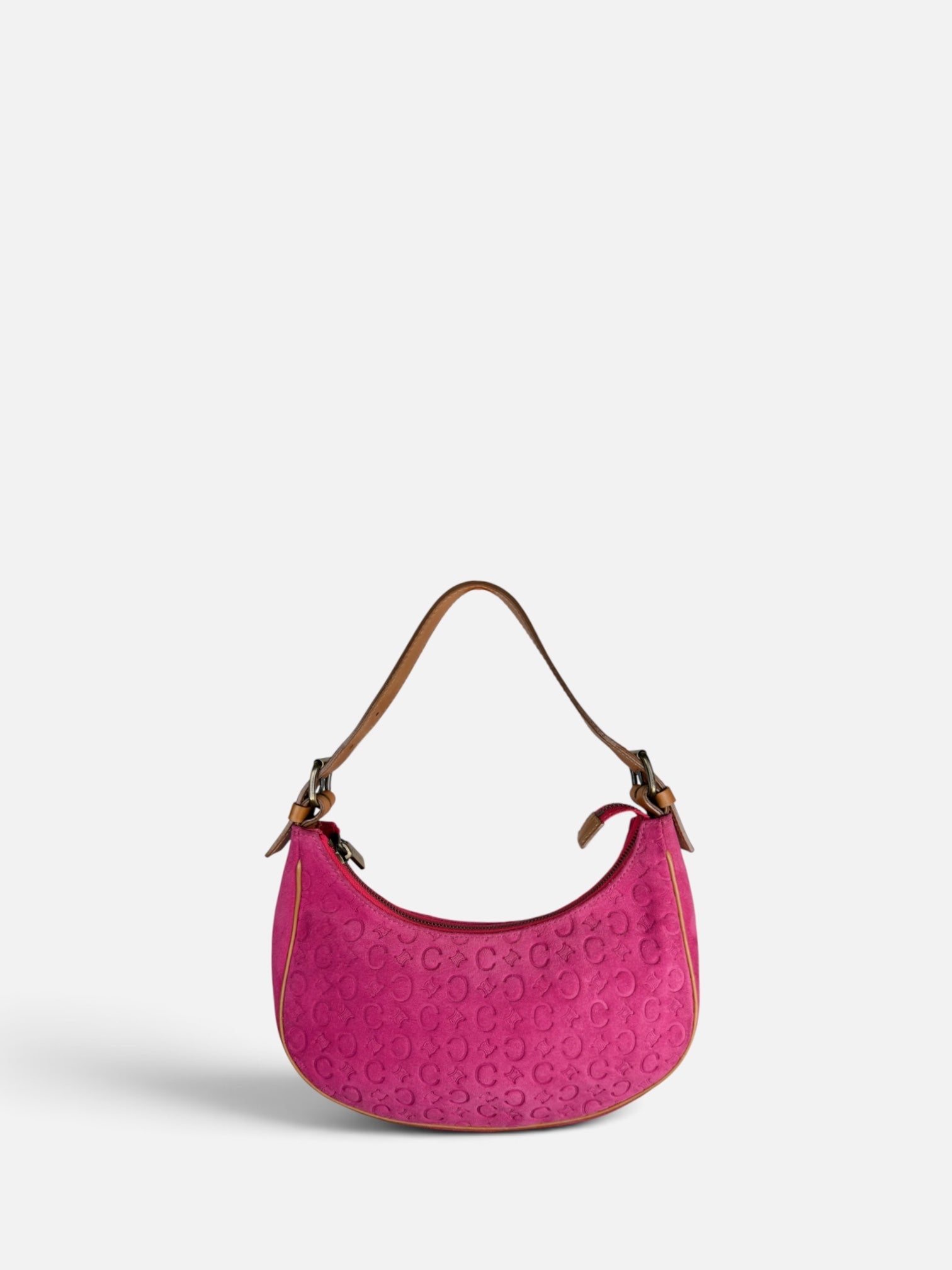 Celine Triomphe Logo Pink Suede Shoulder Bag