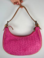 Celine Triomphe Logo Pink Suede Shoulder Bag