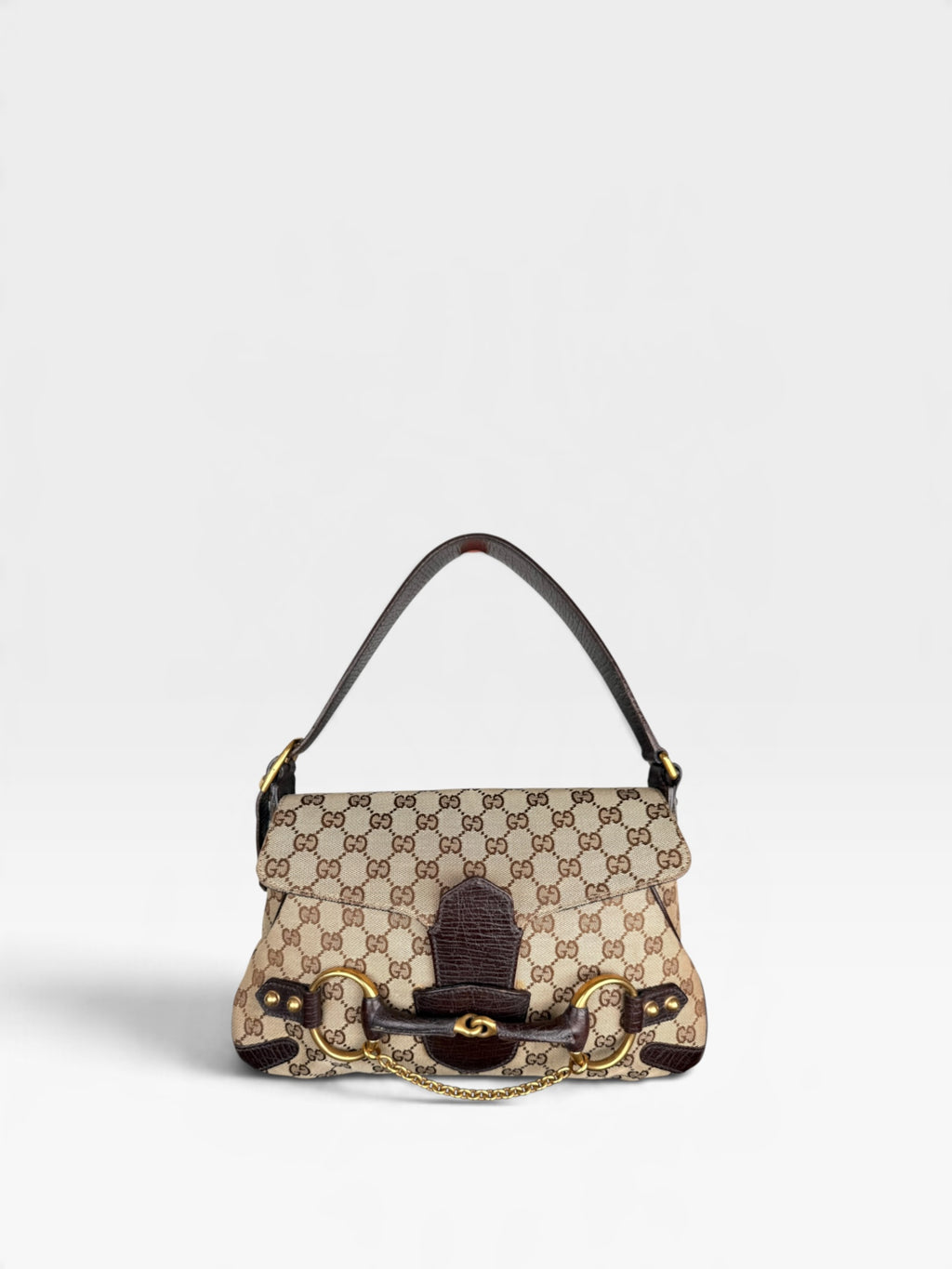 Gucci Horsebit Chain Monogram Shoulder Bag