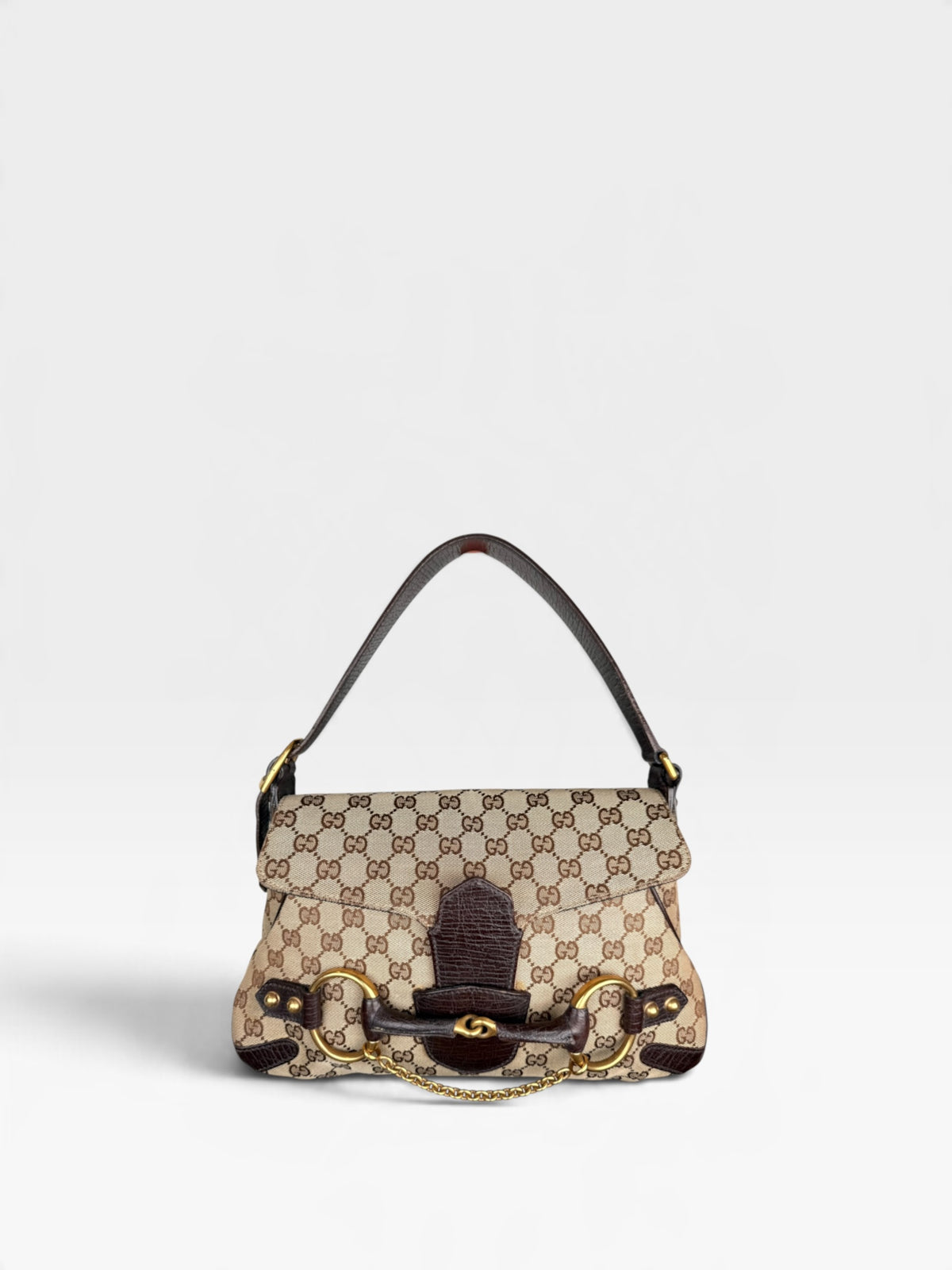 Gucci Horsebit Chain Monogram Shoulder Bag