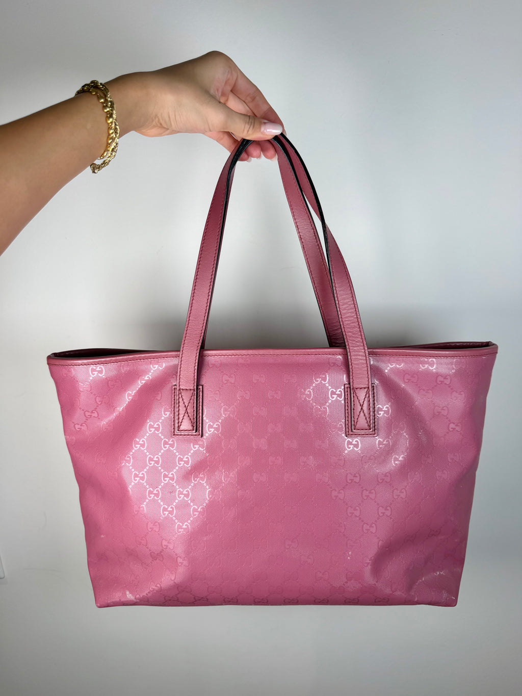 Gucci Monogram Imprime Joy Pink Tote Bag