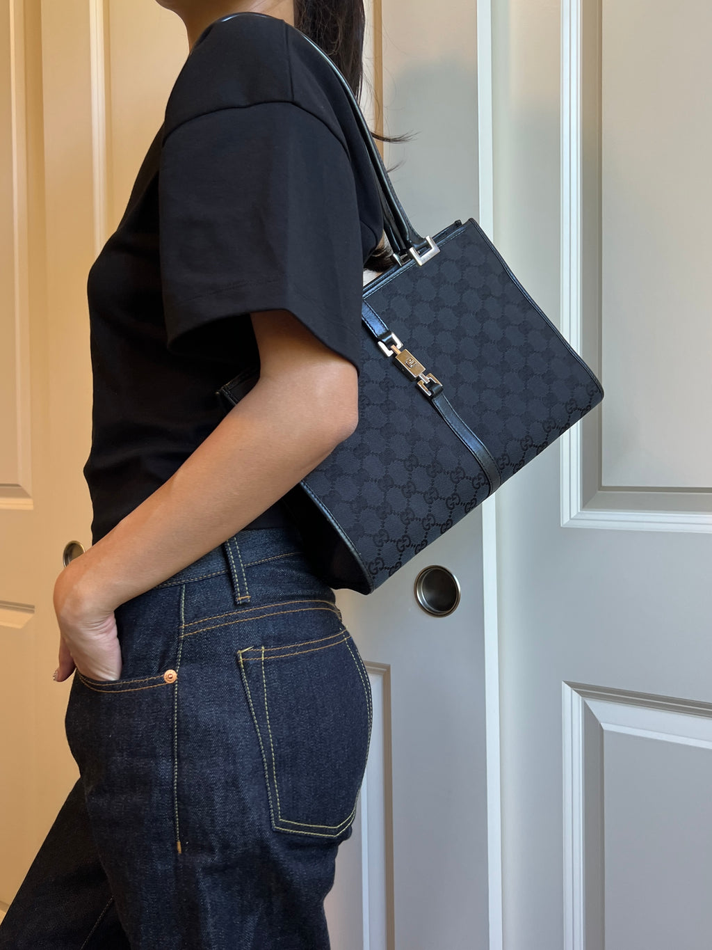 Gucci Jackie Black Monogram Tote Bag