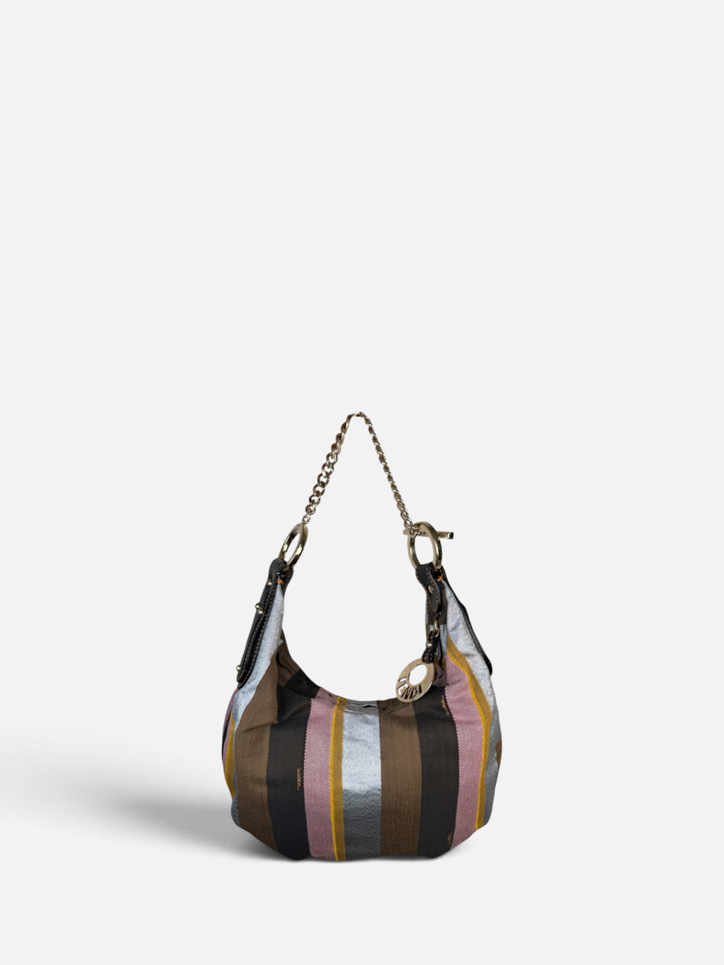 Fendi Multicolor Pequin Canvas and Leather Chain Hobo Bag