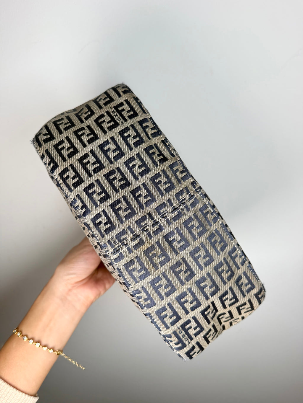 Fendi Zucchino Shoulder Pochette in Navy