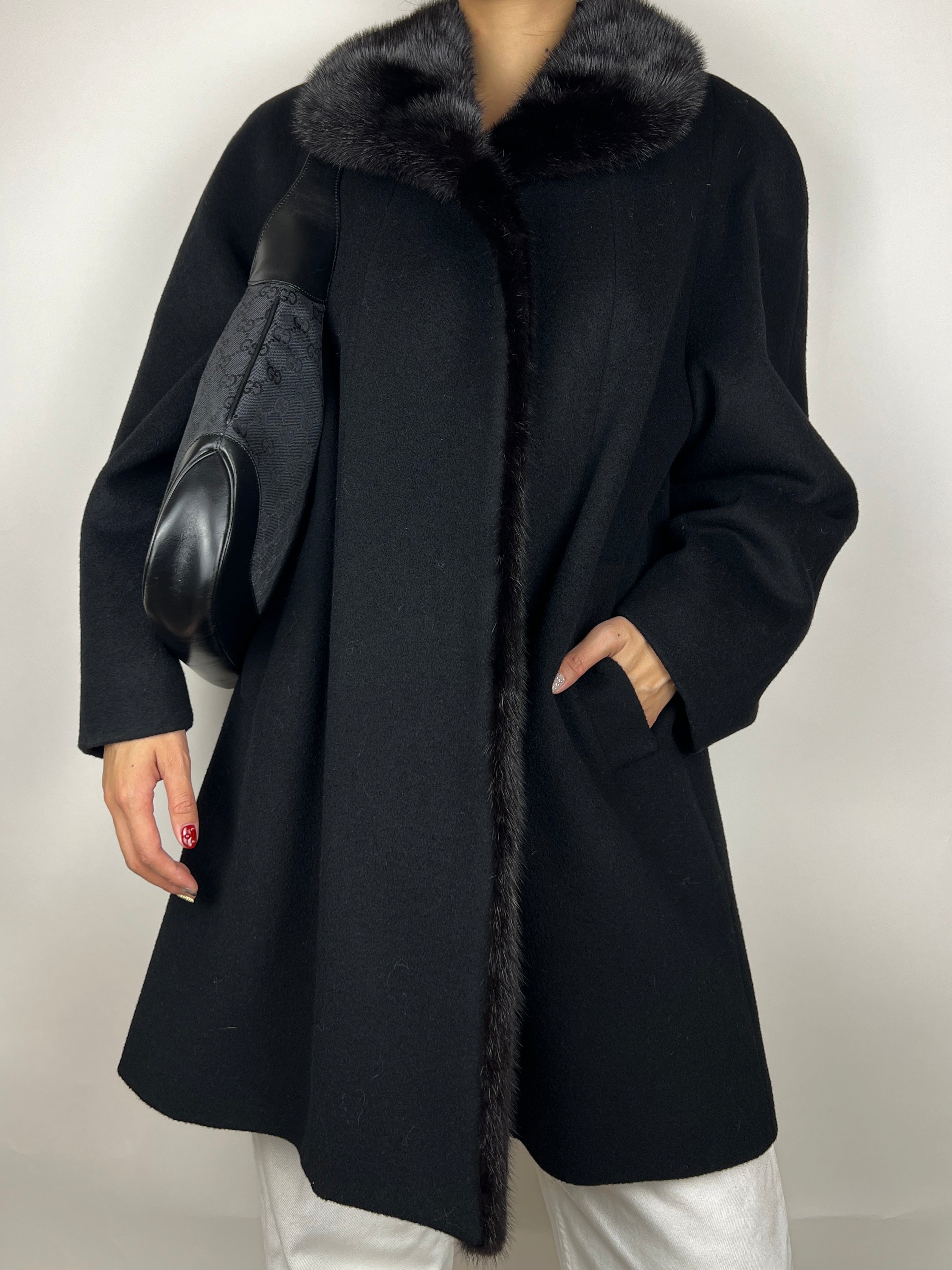 Genuine Mink and Cashmere Black Coat