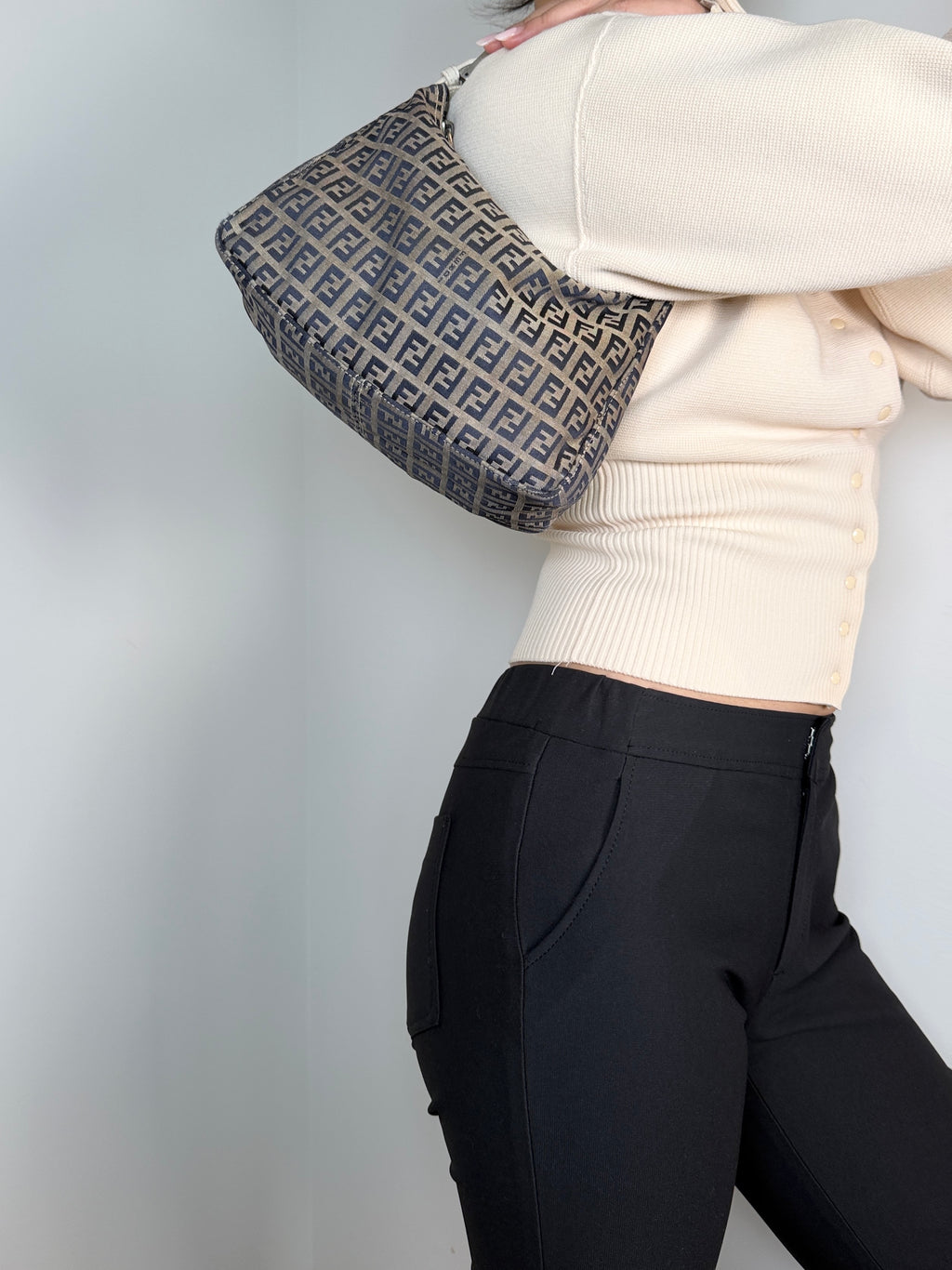 Fendi Zucchino Shoulder Pochette in Navy