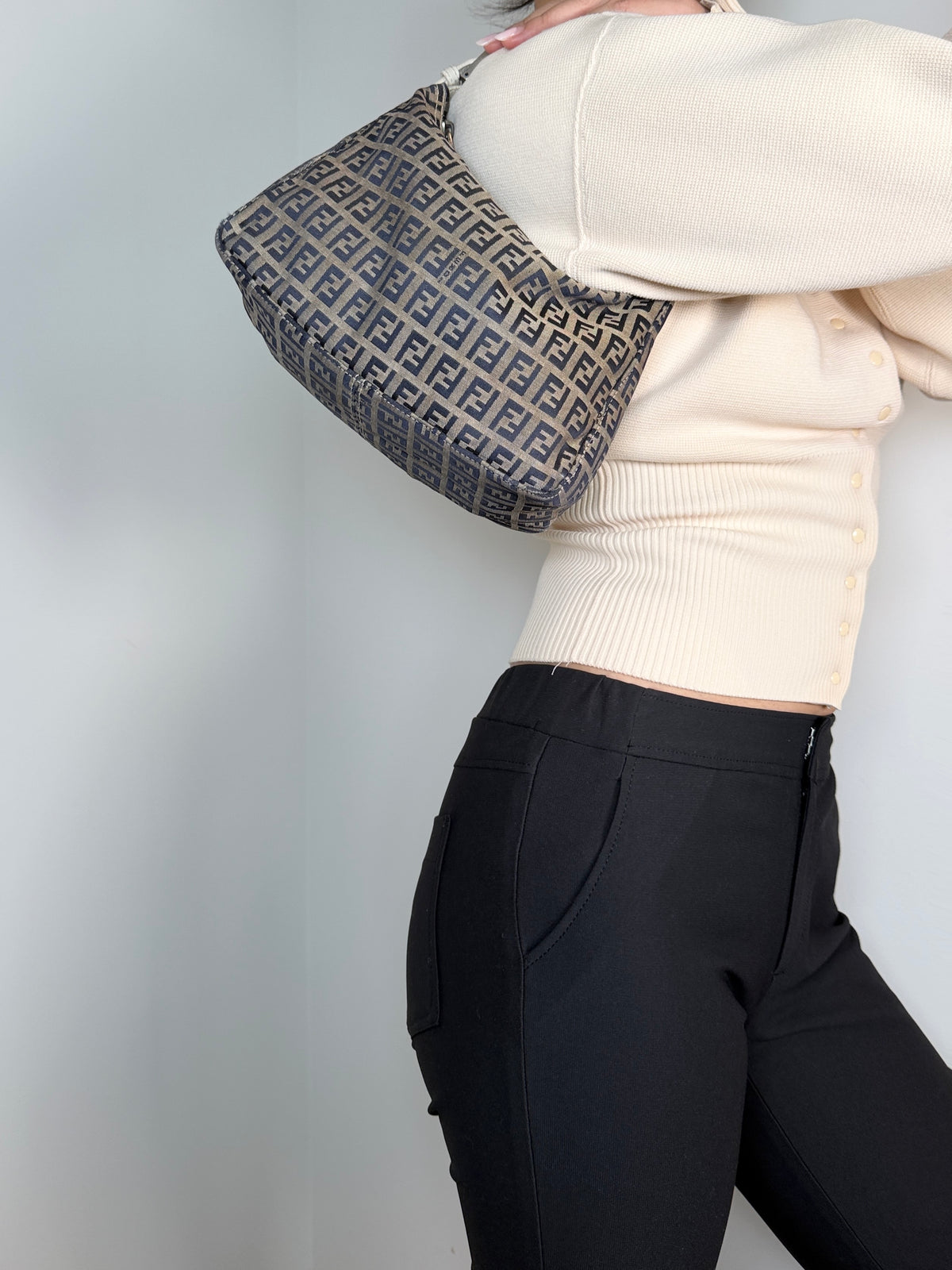 Fendi Zucchino Shoulder Pochette in Navy