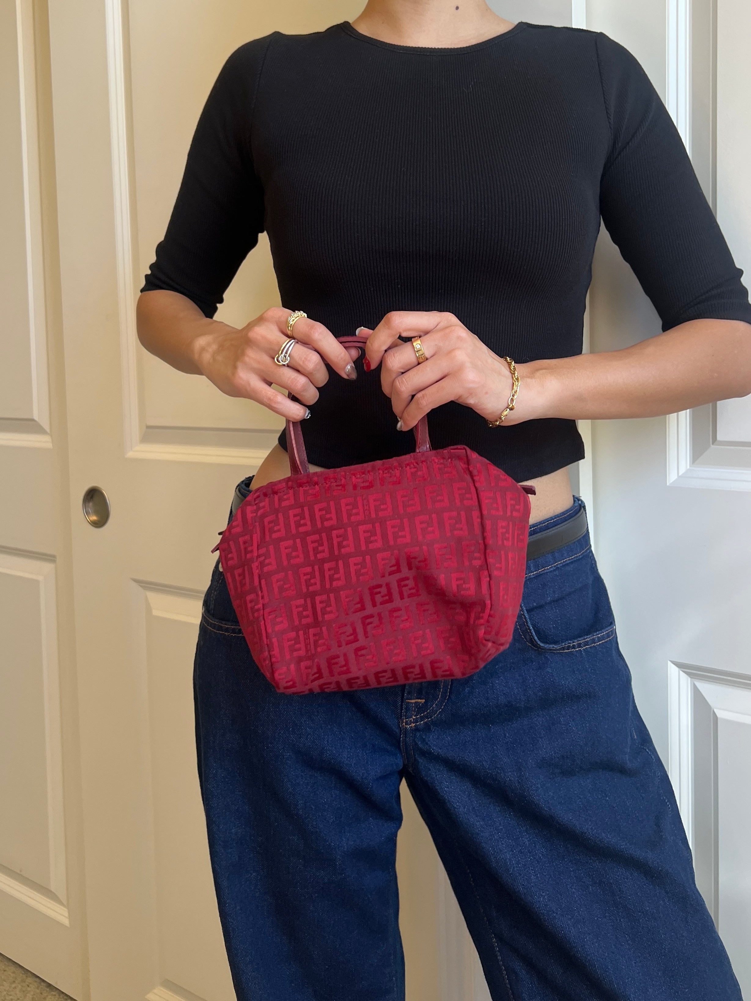 Fendi Red Zucco Print Pouch
