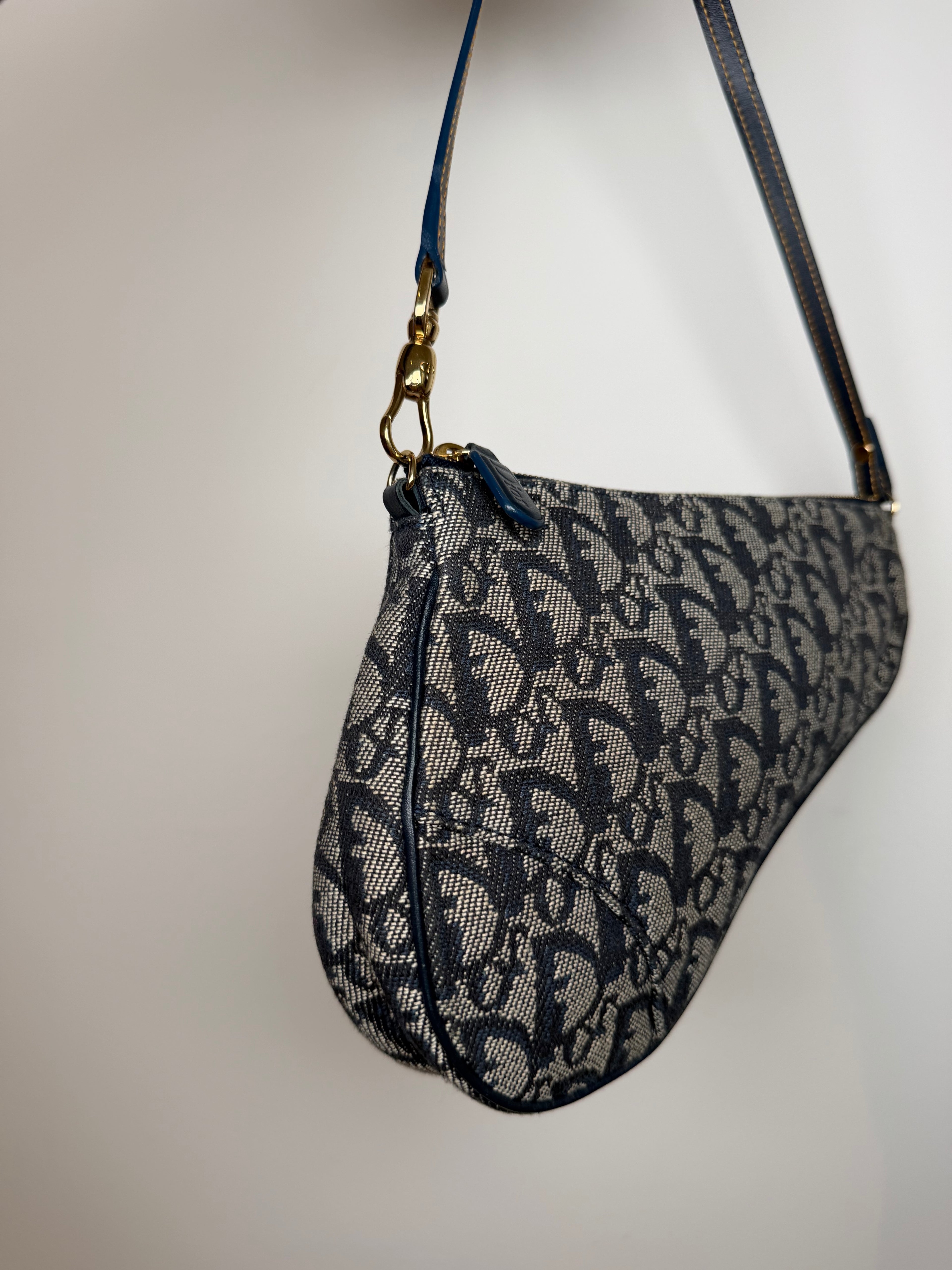 Christian Dior Trotter Monogram Navy Saddle Pochette Bag