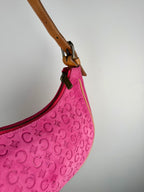 Celine Triomphe Logo Pink Suede Shoulder Bag