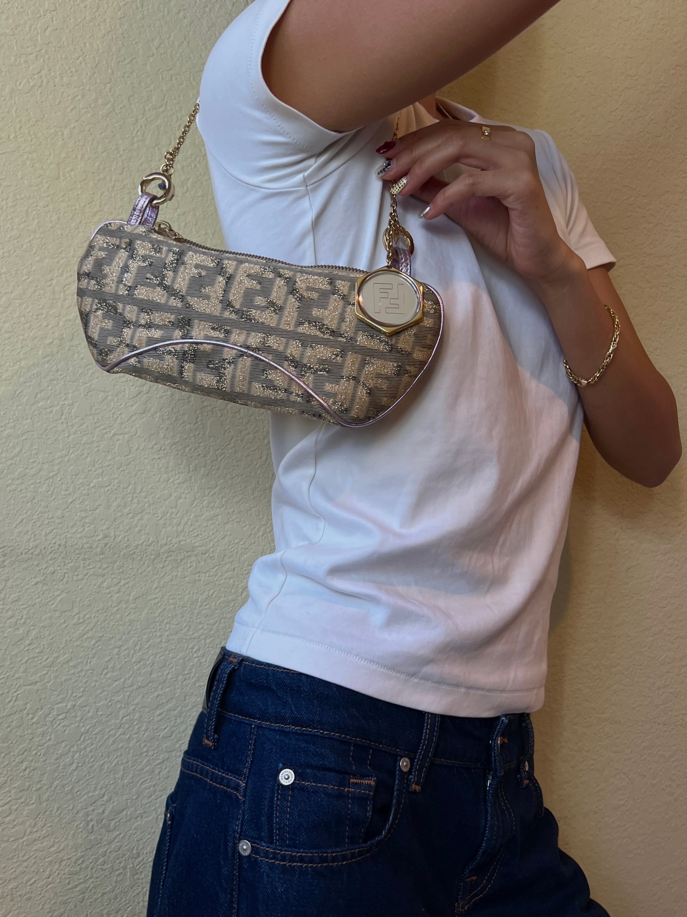 Fendi Zucca Metallic Limited Edition Charm Shoulder Bag