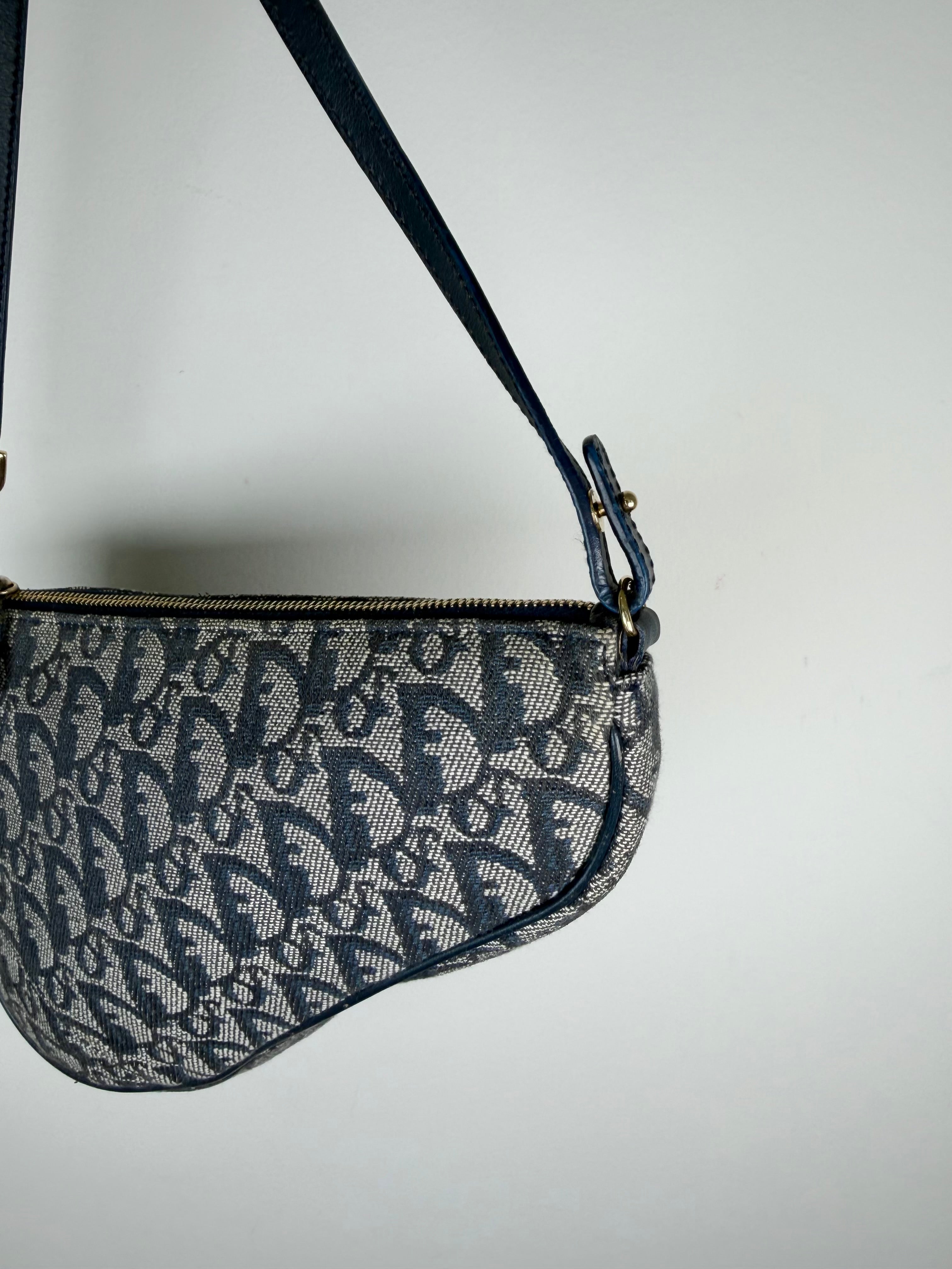 Christian Dior Trotter Monogram Navy Saddle Pochette Bag