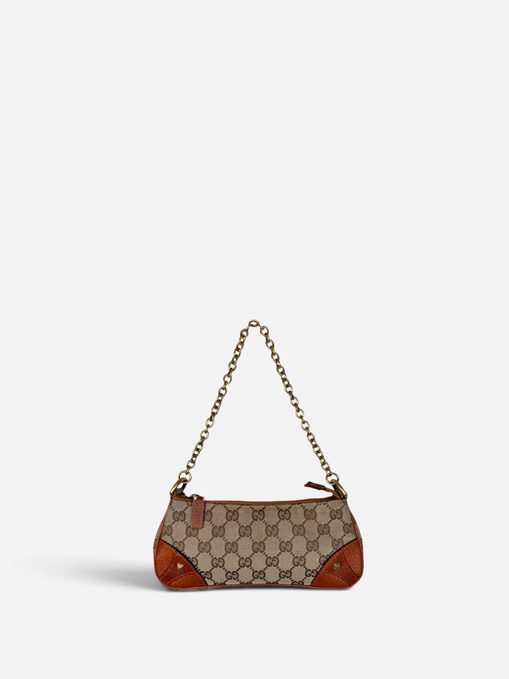 Gucci Monogram Nailhead Brown Trim Chain Bag