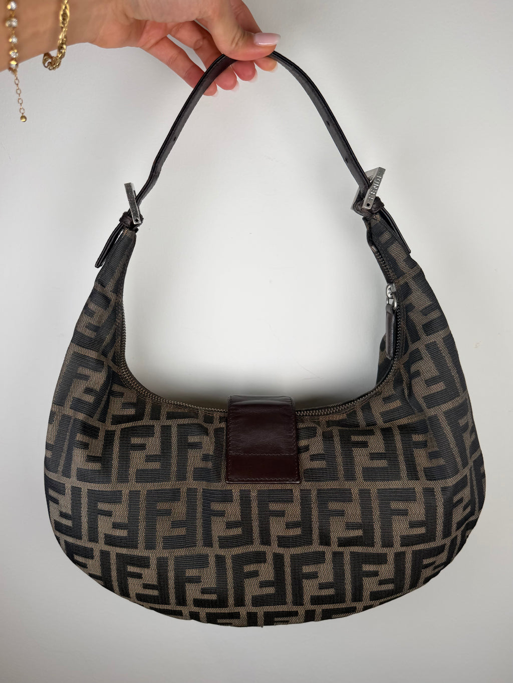 Fendi Zucca Croissant Baguette Shoulder Bag