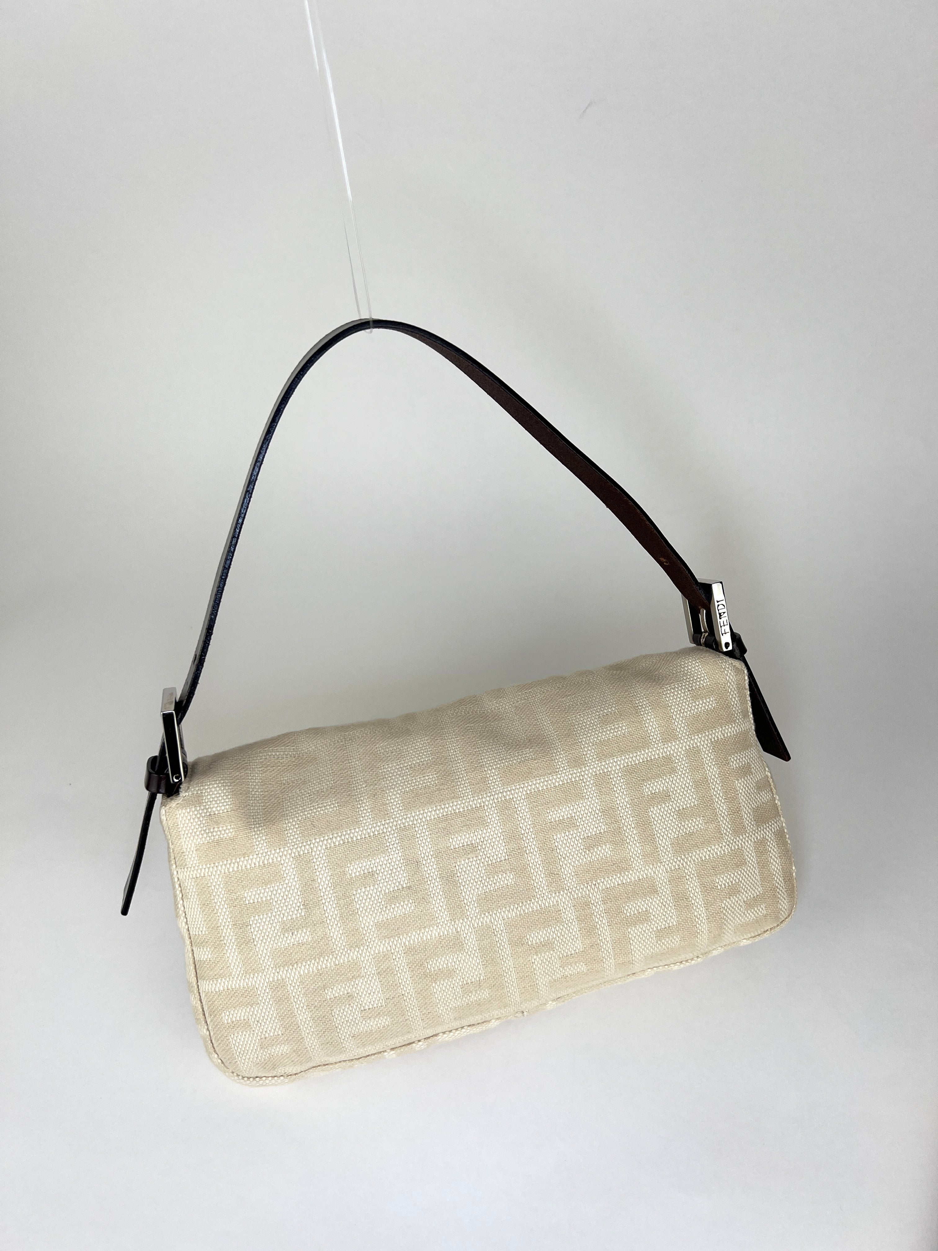 Fendi Baguette - Beige Zucco and Brown Leather
