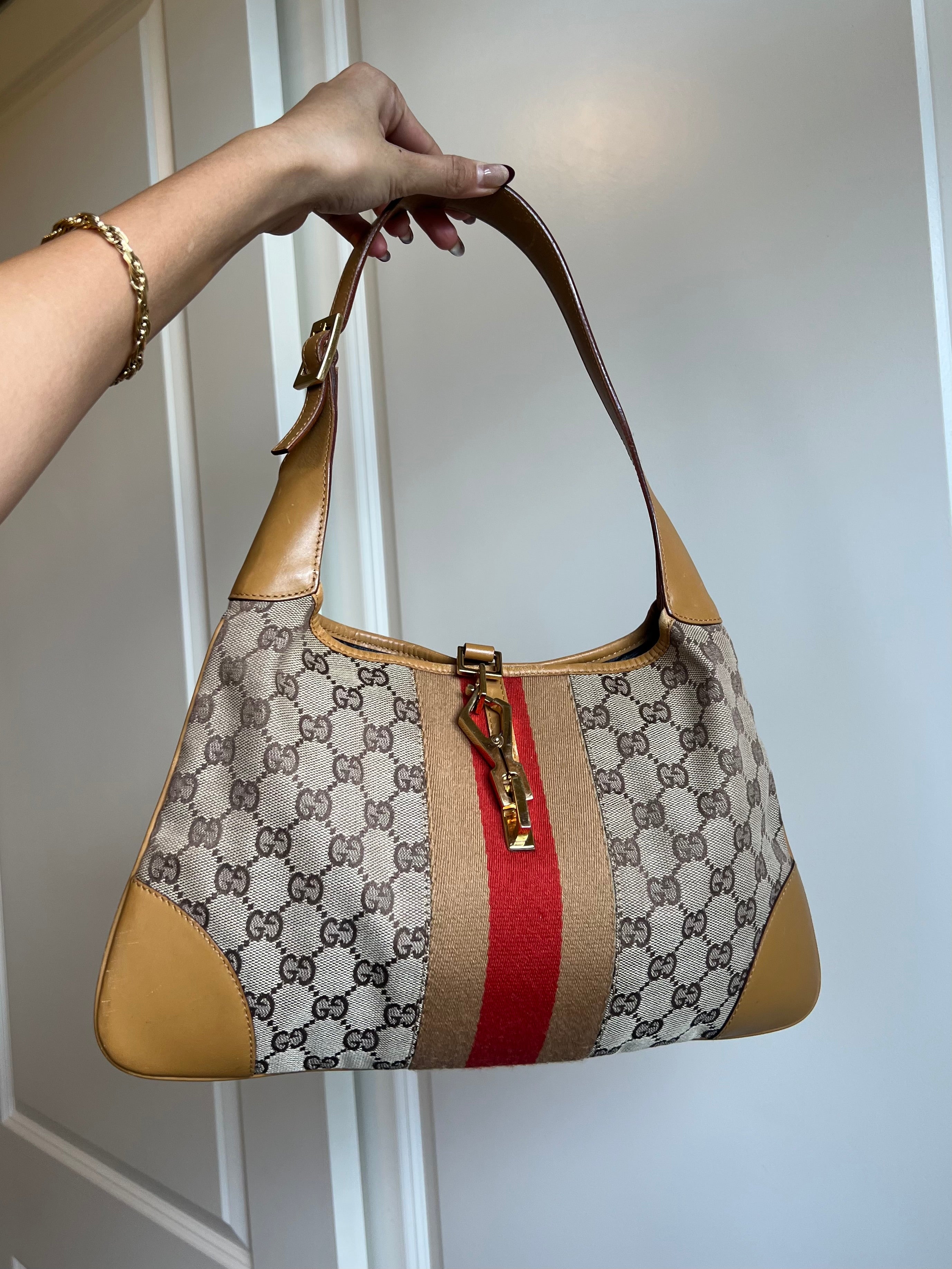 Gucci Jackie Monogram Stripe Shoulder Bag