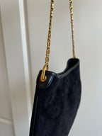 Salvatore Ferragamo Suede Shoulder Bag with Logo Chain