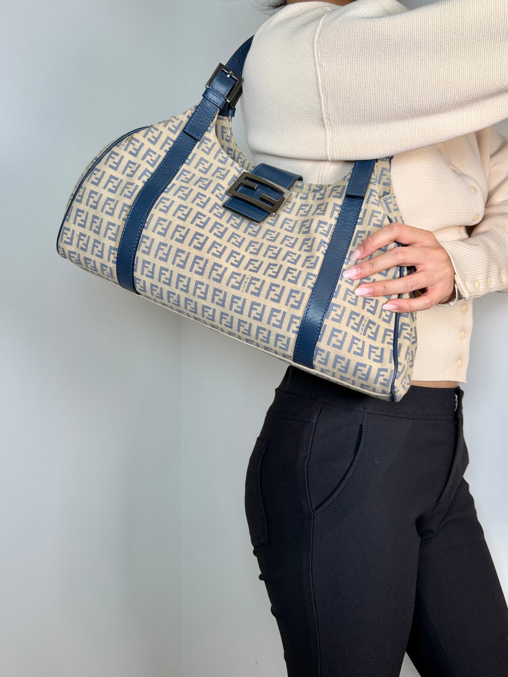 Fendi Zucchino Shoulder Bag in Ivory