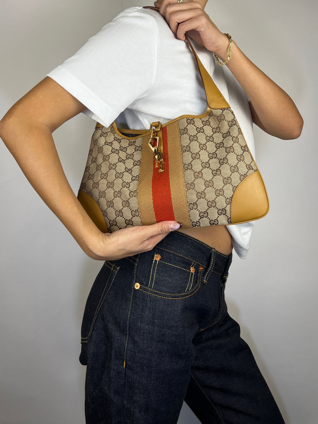 Gucci Jackie Monogram Stripe Shoulder Bag
