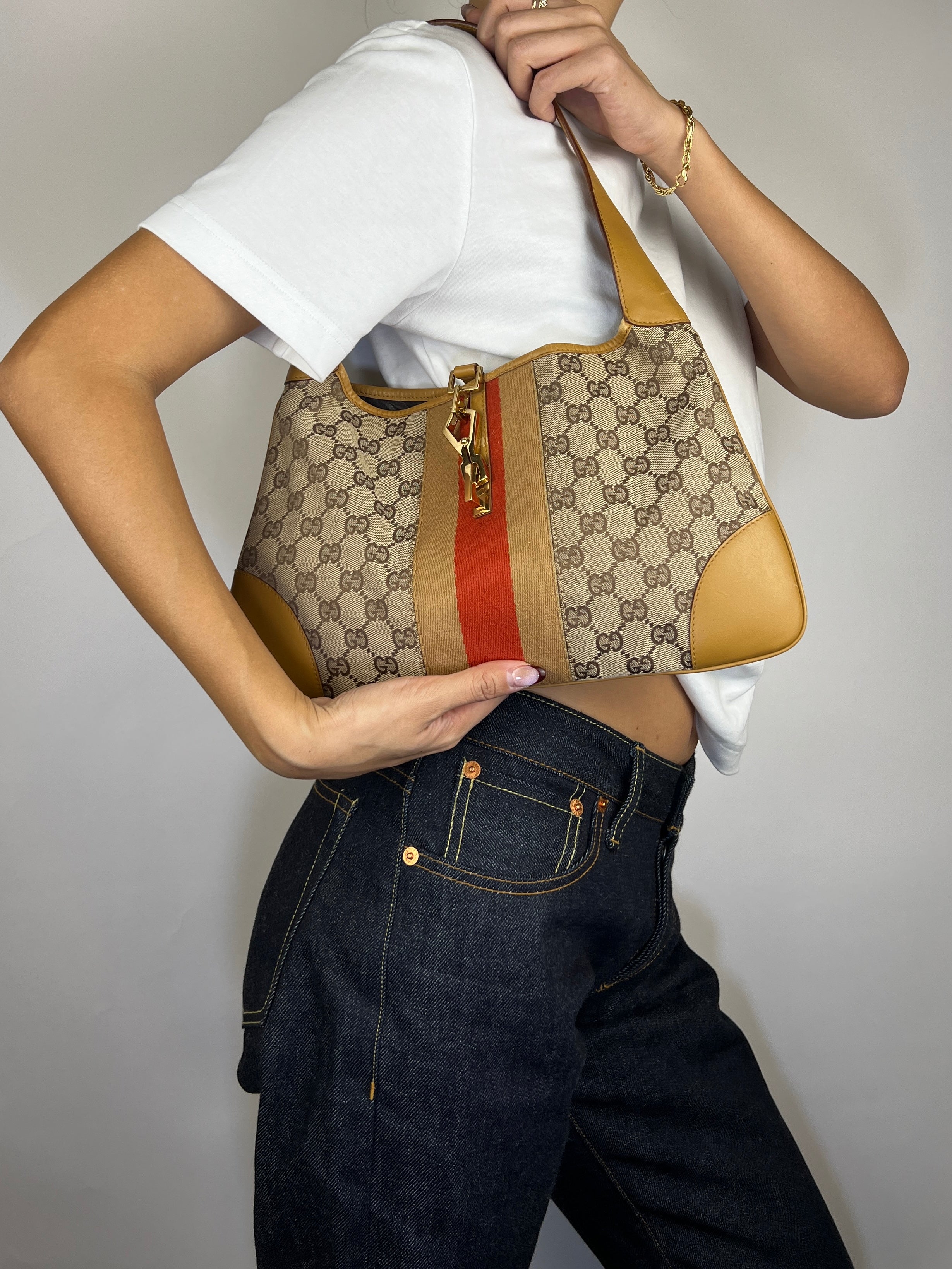 Gucci Jackie Monogram Stripe Shoulder Bag