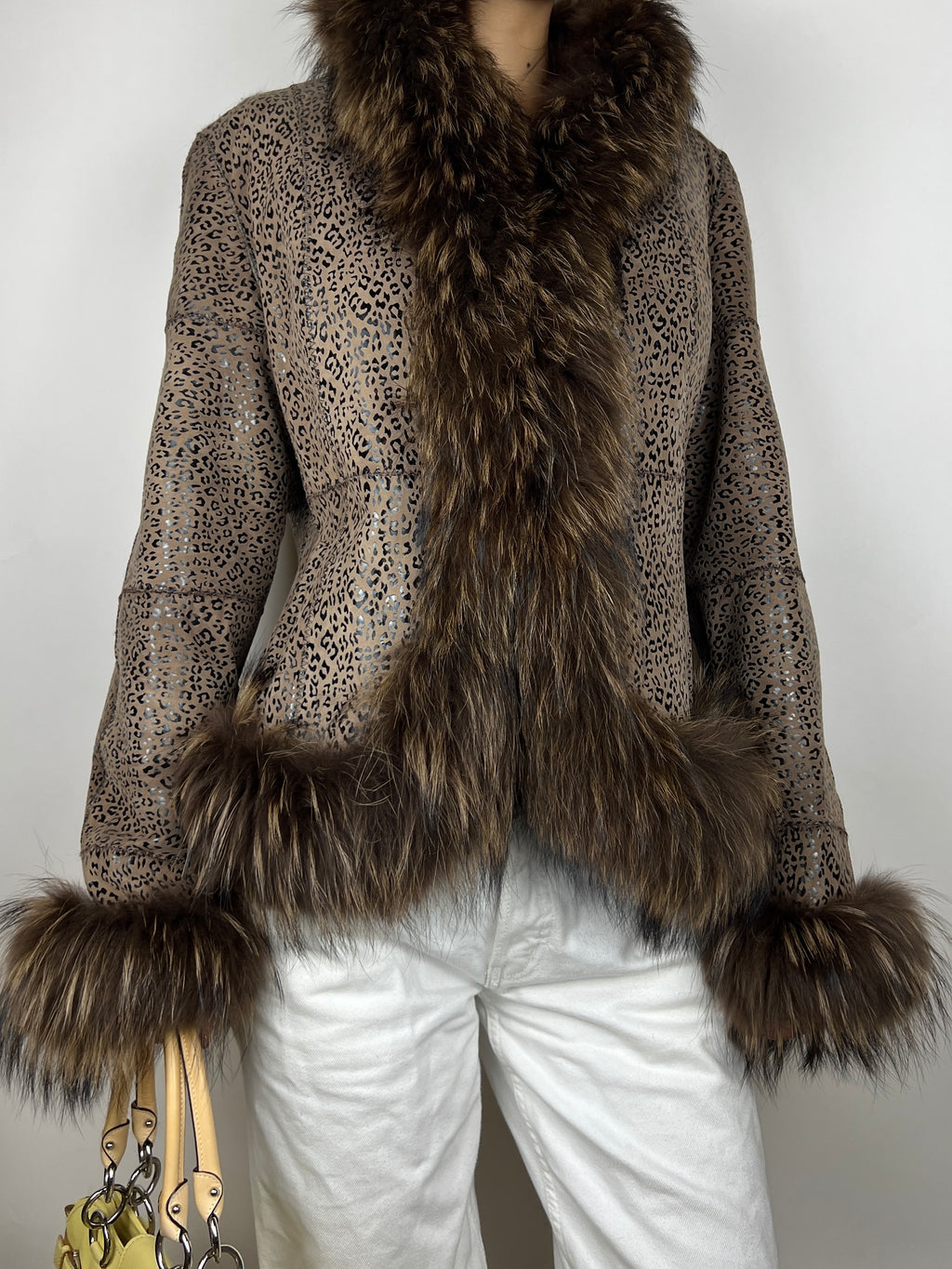 Genuine Fur Trim Leopard Print Penny Lane Vintage Coat