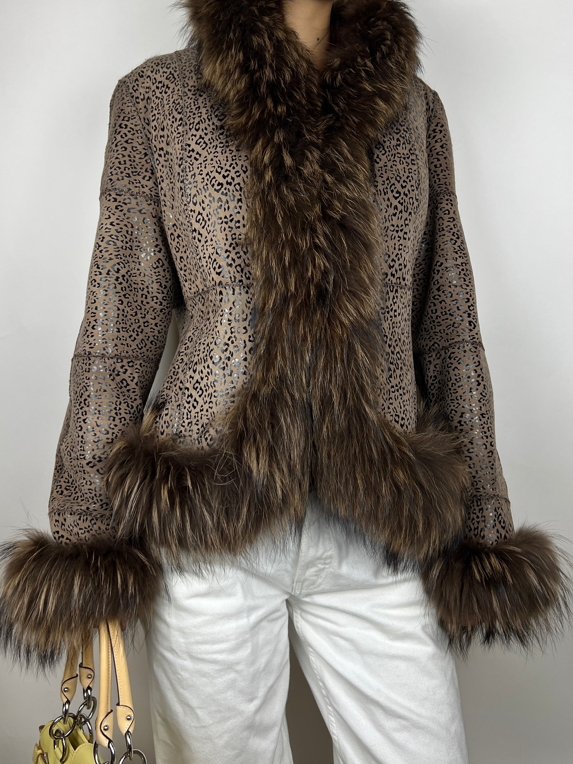Genuine Fur Trim Leopard Print Penny Lane Vintage Coat