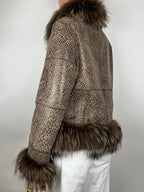 Genuine Fur Trim Leopard Print Penny Lane Vintage Coat