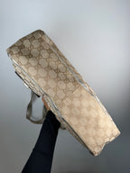 Gucci Monogram Gold Leather Trim Tote Bag