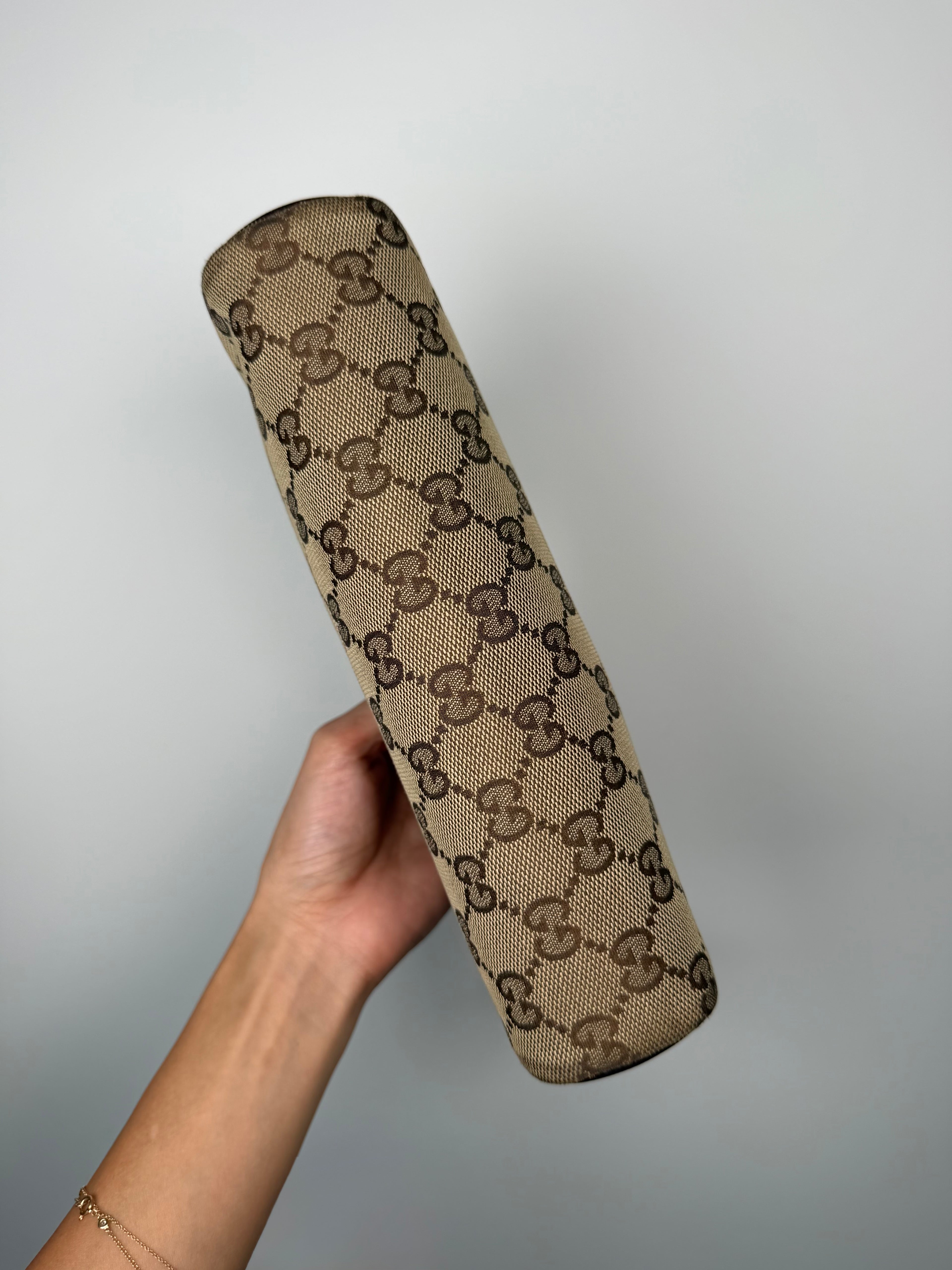 Gucci Monogram Chocolate Trim Shoulder Pochette