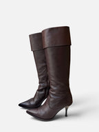 Sergio Rossi Chocolate Brown Foldover Heeled Boots