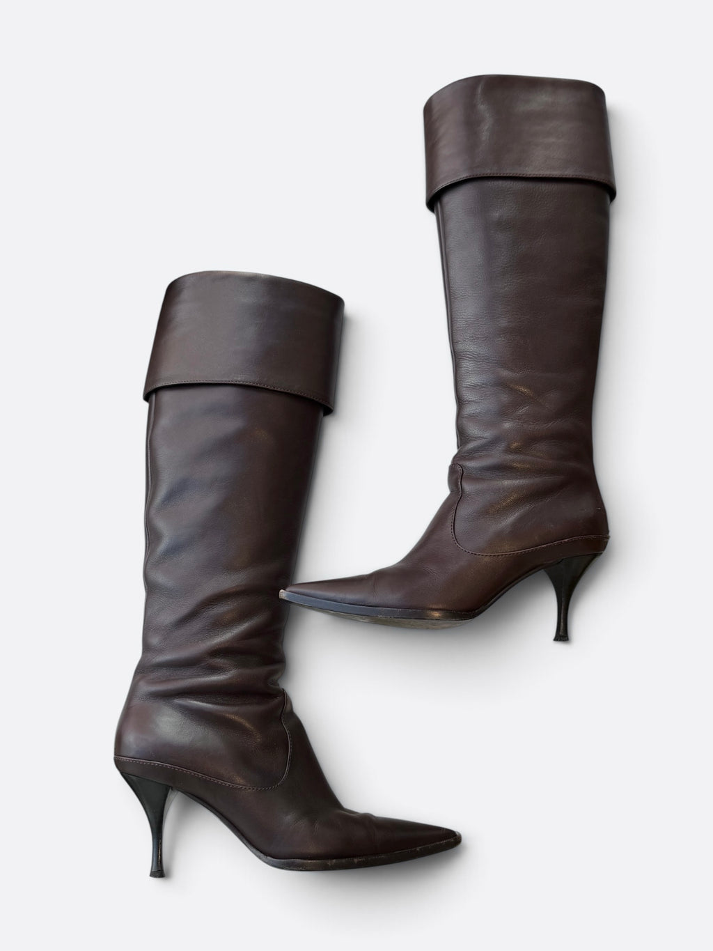 Sergio Rossi Chocolate Brown Foldover Heeled Boots