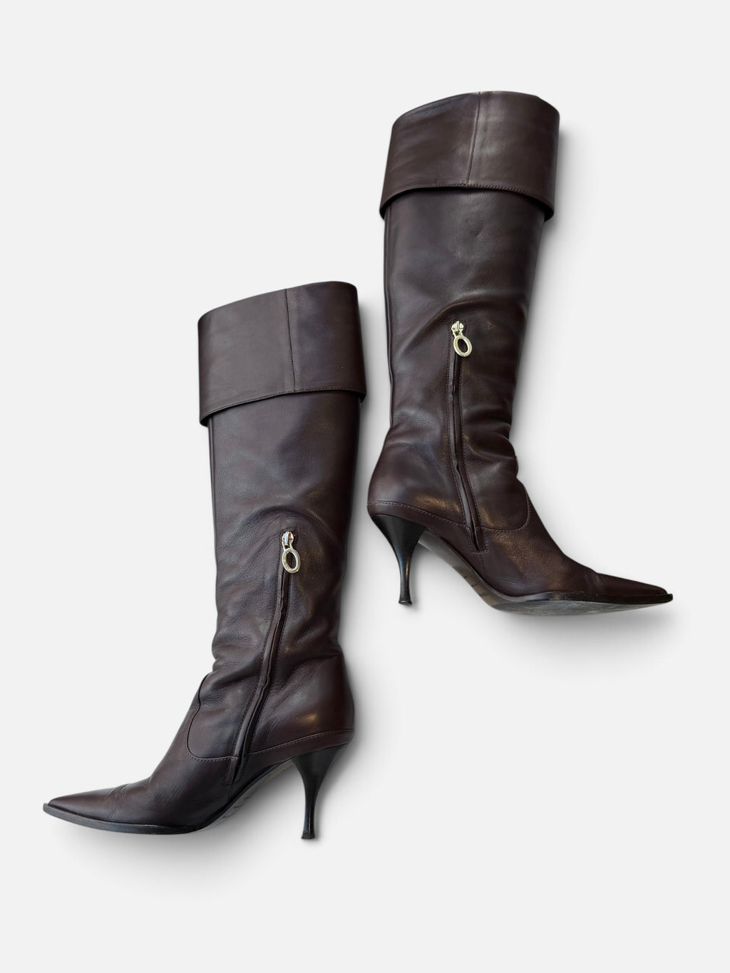 Sergio Rossi Chocolate Brown Foldover Heeled Boots