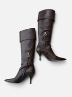 Sergio Rossi Chocolate Brown Foldover Heeled Boots