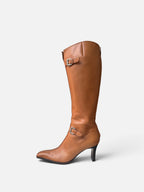 Sergio Rossi Cognac Brown Buckle Heeled Boots