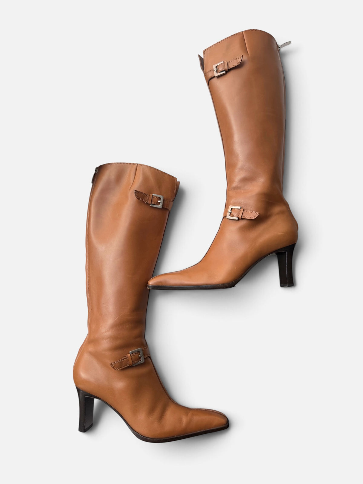 Sergio Rossi Cognac Brown Buckle Heeled Boots