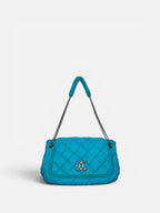Chanel Bubble Quilted Turquoise Chain Large Flap Bag