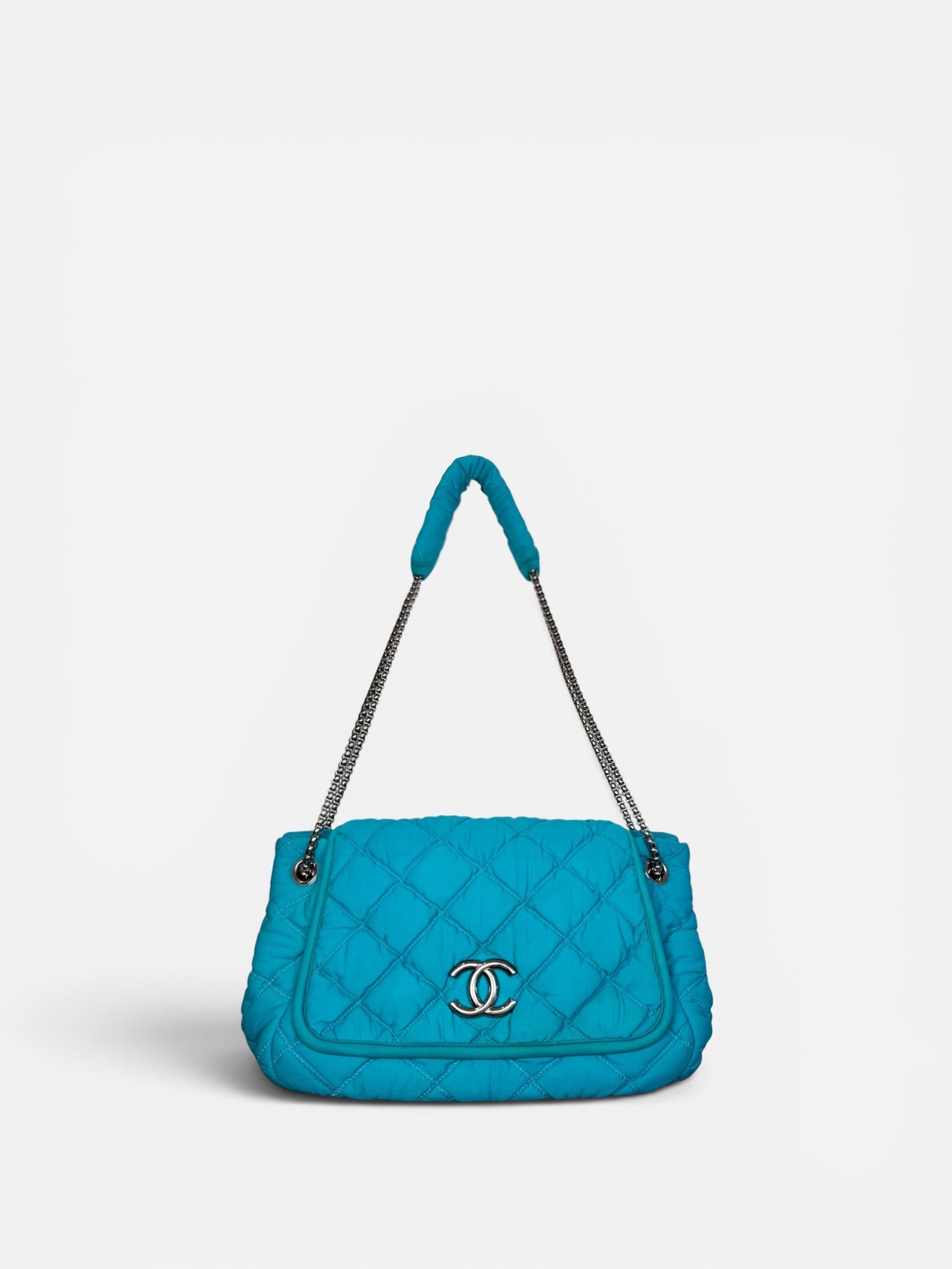 Chanel Bubble Quilted Turquoise Chain Large Flap Bag