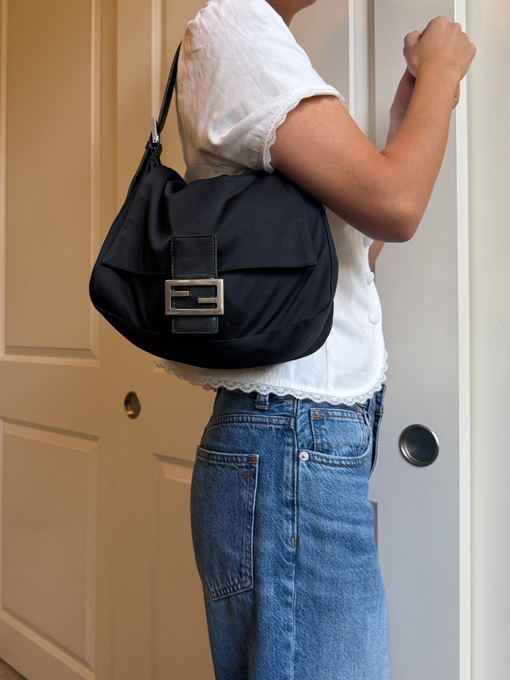 Fendi Nylon Mamma Baguette Shoulder Bag