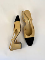 Chanel Cap Toe Slingback Pumps in Beige/Black