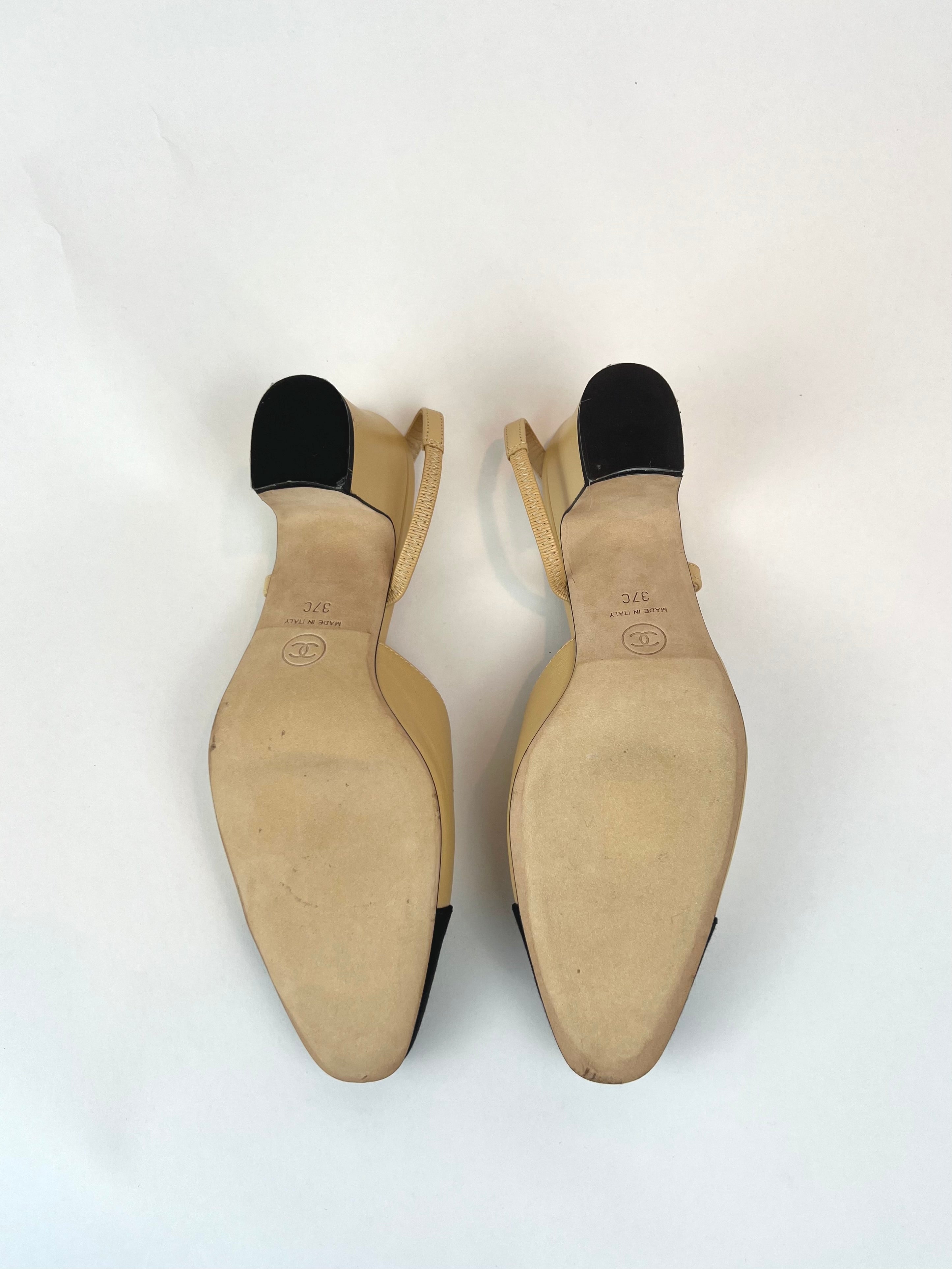 Chanel Cap Toe Slingback Pumps in Beige/Black