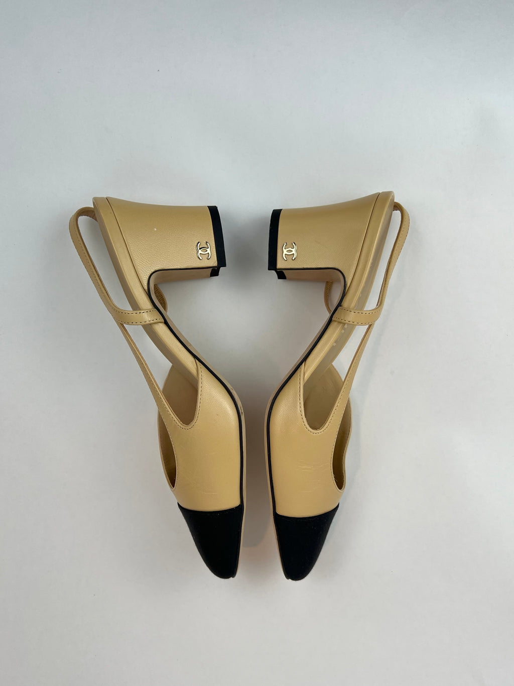 Chanel Cap Toe Slingback Pumps in Beige/Black