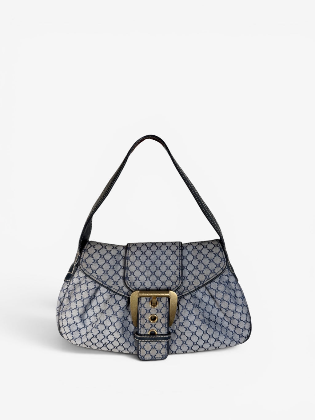 Celine Navy Macadam Canvas and Leather Shoulder Bag