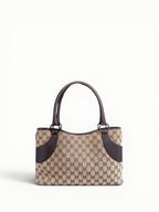 Gucci Monogram Chocolate Trim Leather Tote